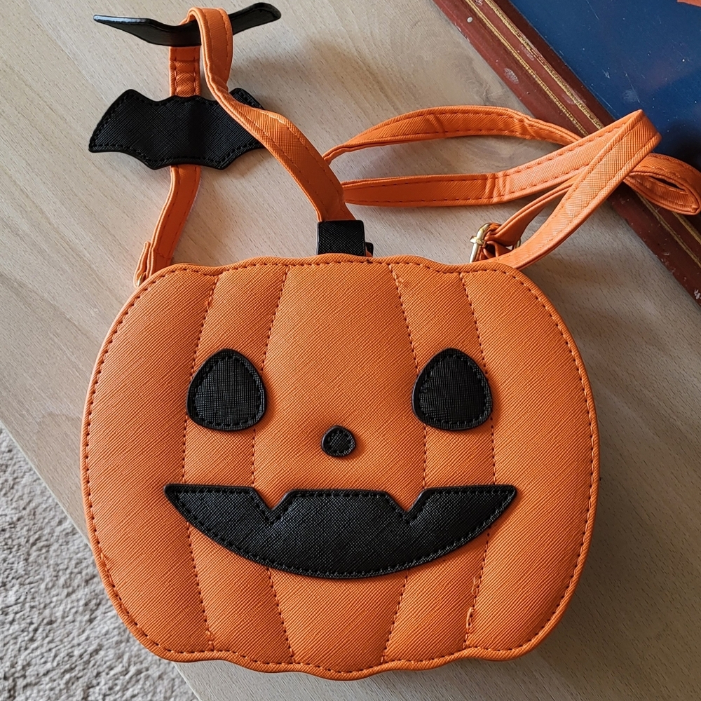 Orange Pumpkin Crossbody Bag Adjustable Strap Jack O Lantern Purse Halloween Bag